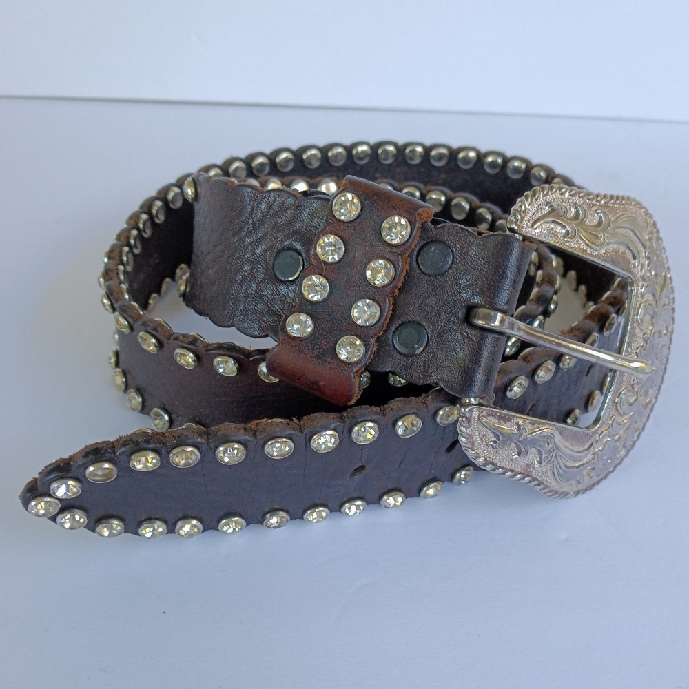 Nacona Vintage 1996 Leather Rhinestone Studded Belt